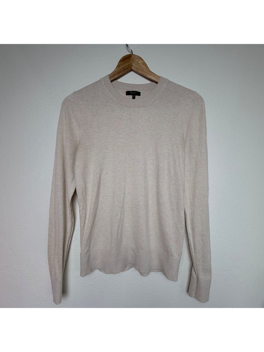 Quince Organic Cotton-Cashmere Blend Lightweight Crew Neck Sweater Beige Sz S